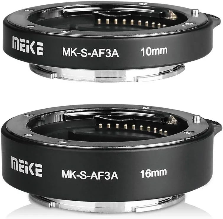 MEIKE MK-S-AF3A AF Auto Focus Macro Extension Tube Adapter Ring (10mm 16mm) for Sony Mirrorless E-Mount FE-Mount A7 NEX Camera A7 A7II A7M2 NEX3 NEX5 NEX6 NEX7 A5000 A5100 A6000 A6300 A6500 A9 A6400