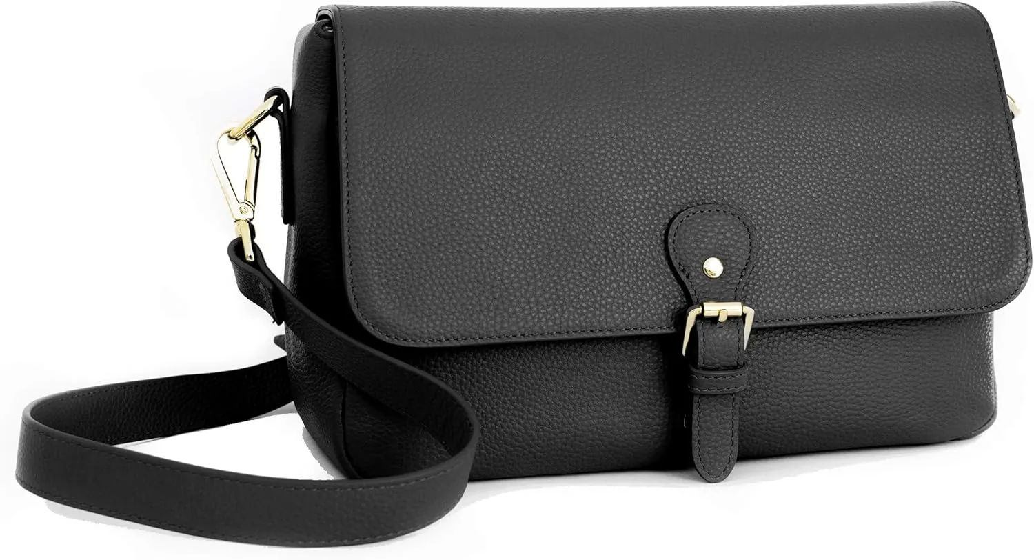 Meliae Camera Bag for Women, DSLR Mirrorless Camera Purse, Leather Shoulder Crossbody Messenger Travel Bag for Photographers (Black)
