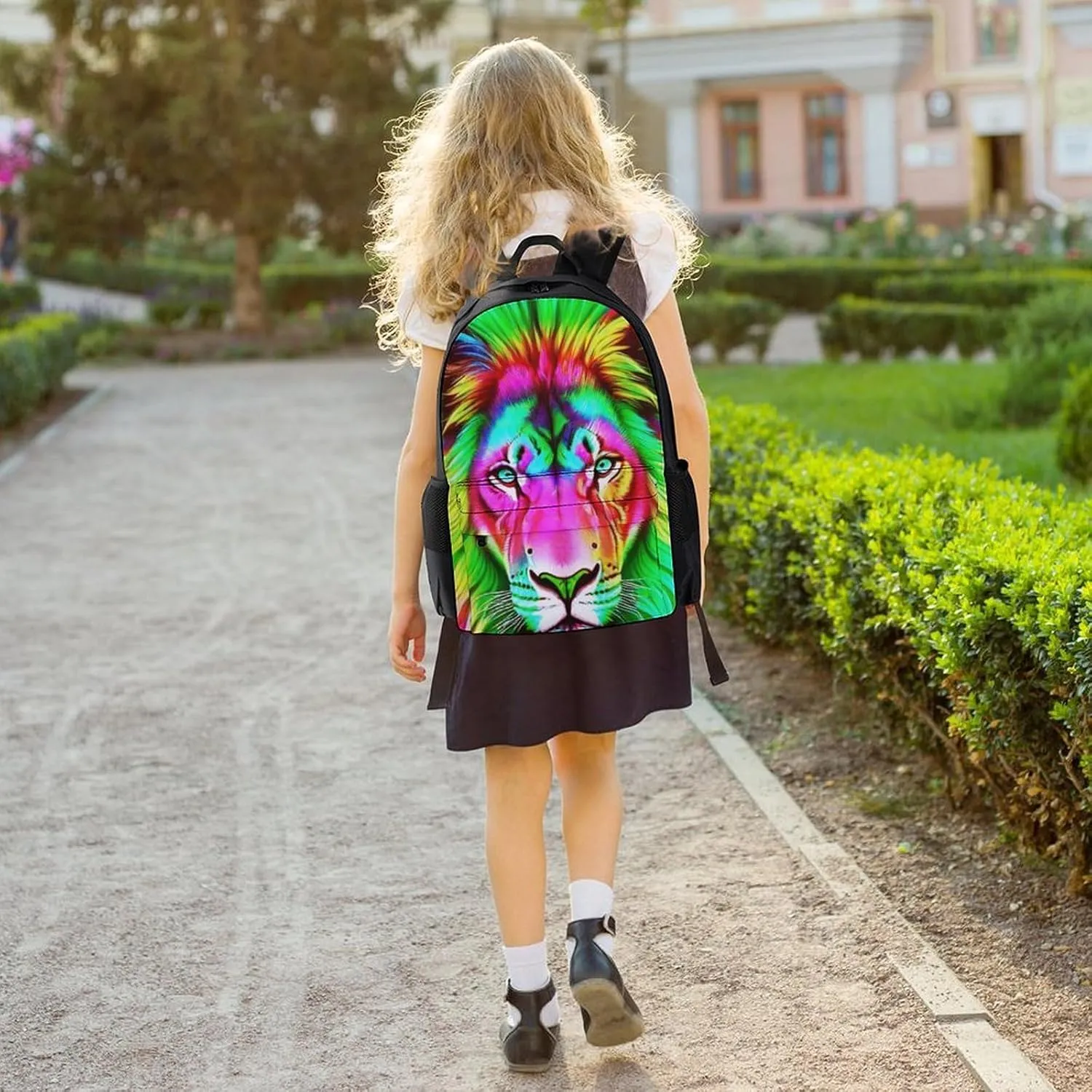 Men & Women Polyester Psychedelic Lion Art Backpack Large Capacity Bookbag With Smooth Zippers for Climbing Picnic Bicycle