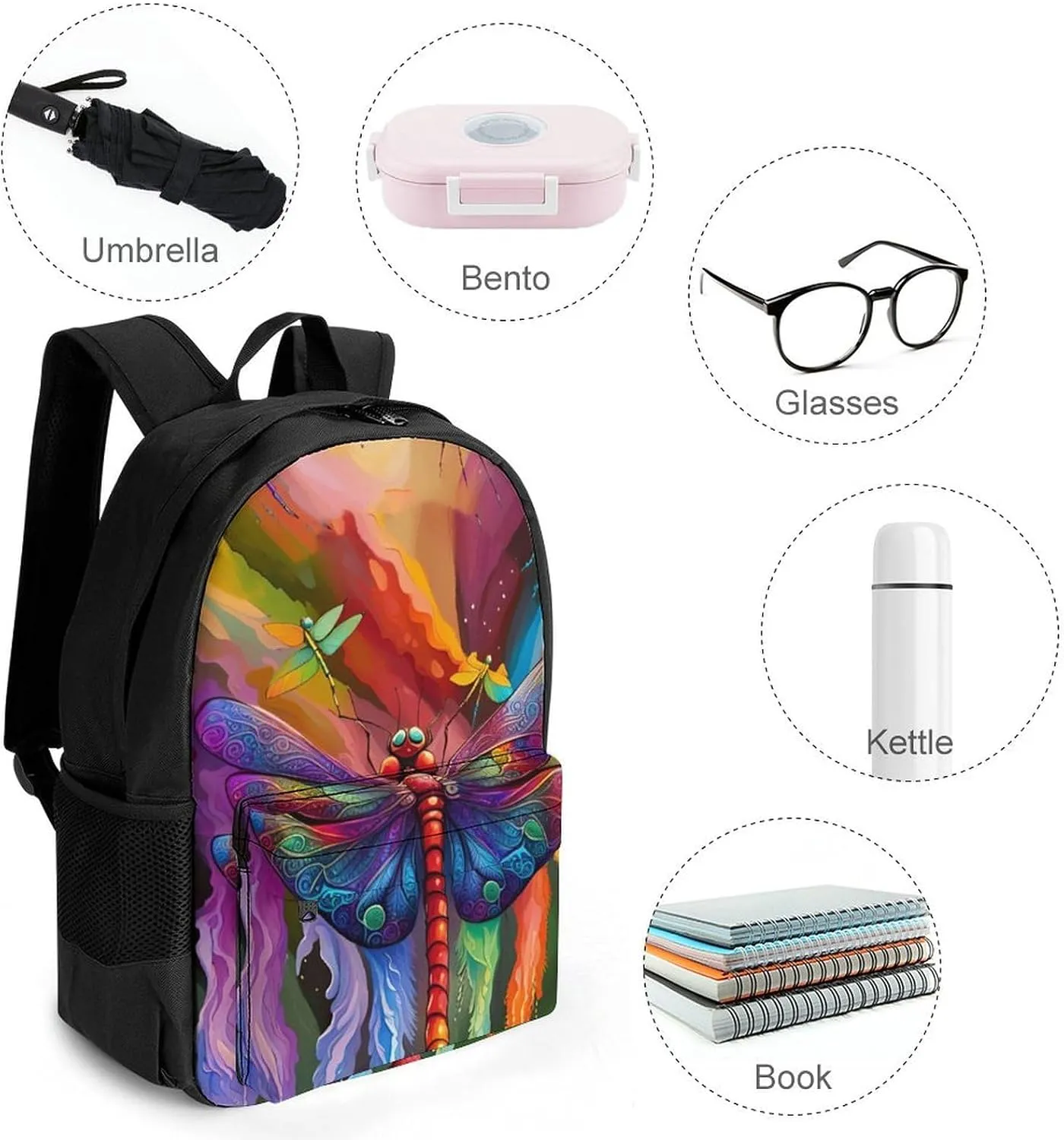 Men Women Lightweight A Vibrant Dragonfly Colorful World Art Backpack Large Capacity Bookbag With Smooth Zippers for Gym Business Running
