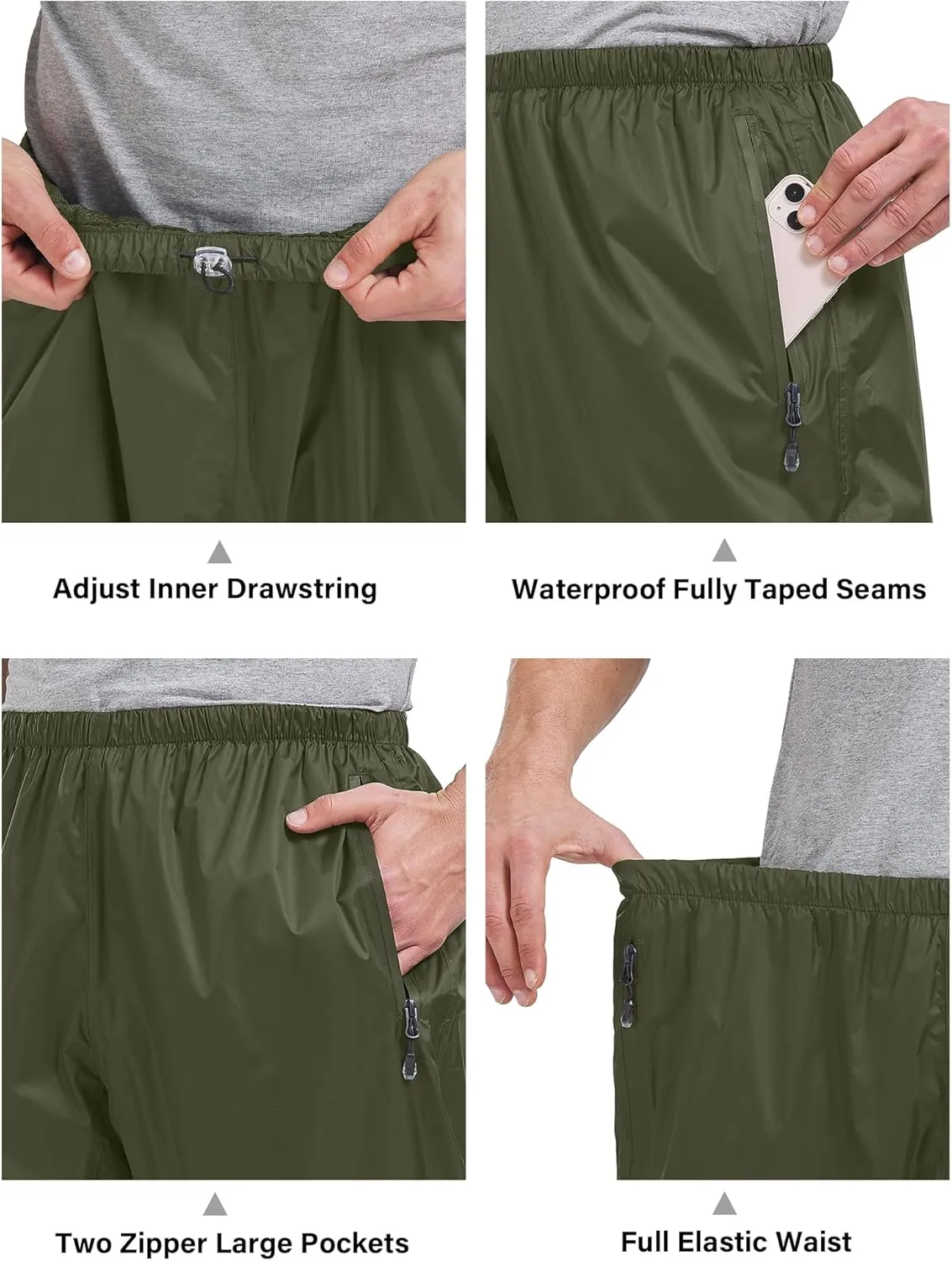 Men's Rain Pants,Waterproof Wind Pants Mens, Hiking Lightweight Outdoor Golf Fishing Cycling Motorcycle