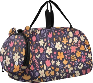 Mexican Floral Purple Kids Cute Gym Bag with Shoes Compartment Multifunctional Carry On Bag for School Practice, Sports, Travel