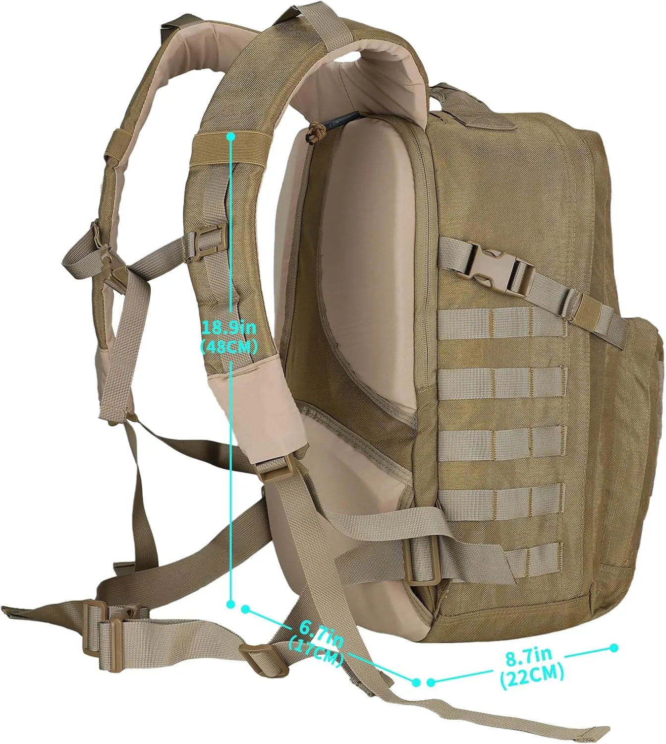MGFLASHFORCE Molle Military Tactical Backpack for Men, 24L Daypack Army Rucksack Assault Pack, Bug Out Bag, 15.6" Laptop Compartment (Coyote Brown)