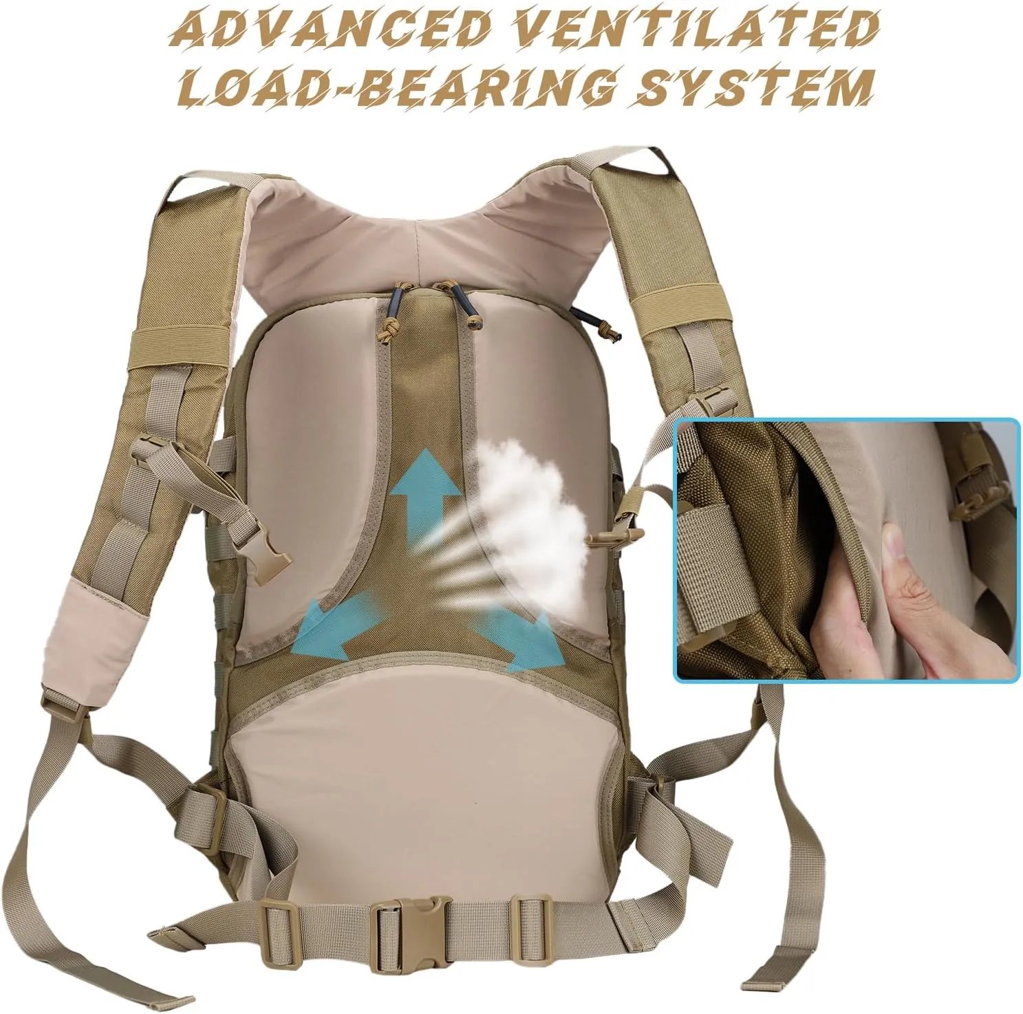 MGFLASHFORCE Molle Military Tactical Backpack for Men, 24L Daypack Army Rucksack Assault Pack, Bug Out Bag, 15.6" Laptop Compartment (Coyote Brown)