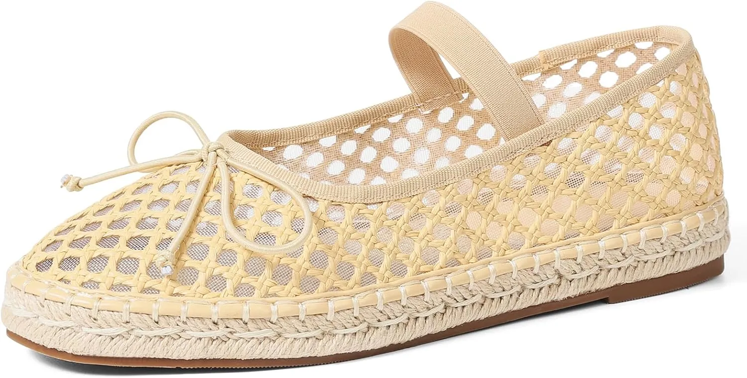 mikarka Flats for Women: Woven Ballet Flats Shoes for Women - Knot Espadrilles Round Toe Mary Jane Flats Loafers, Inspired by Raffia