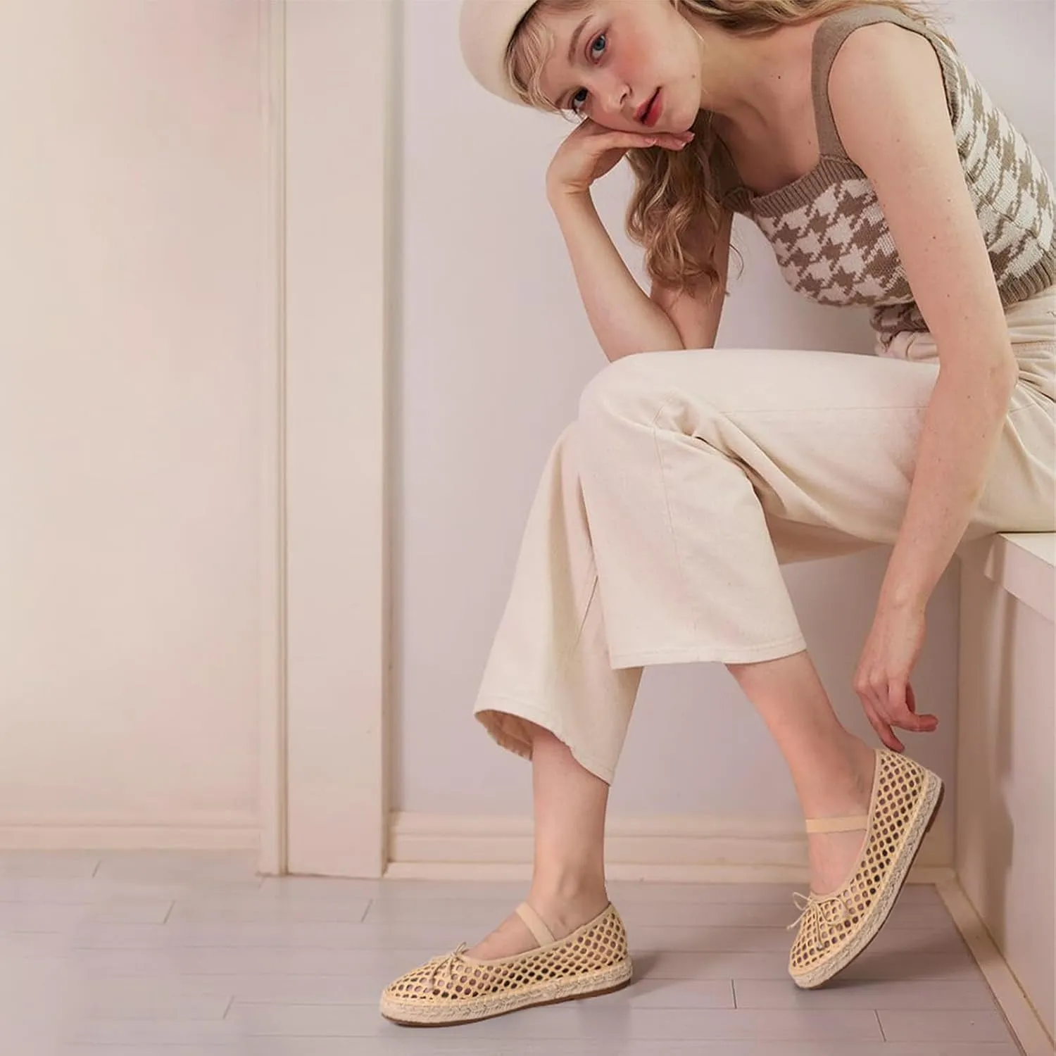 mikarka Flats for Women: Woven Ballet Flats Shoes for Women - Knot Espadrilles Round Toe Mary Jane Flats Loafers, Inspired by Raffia