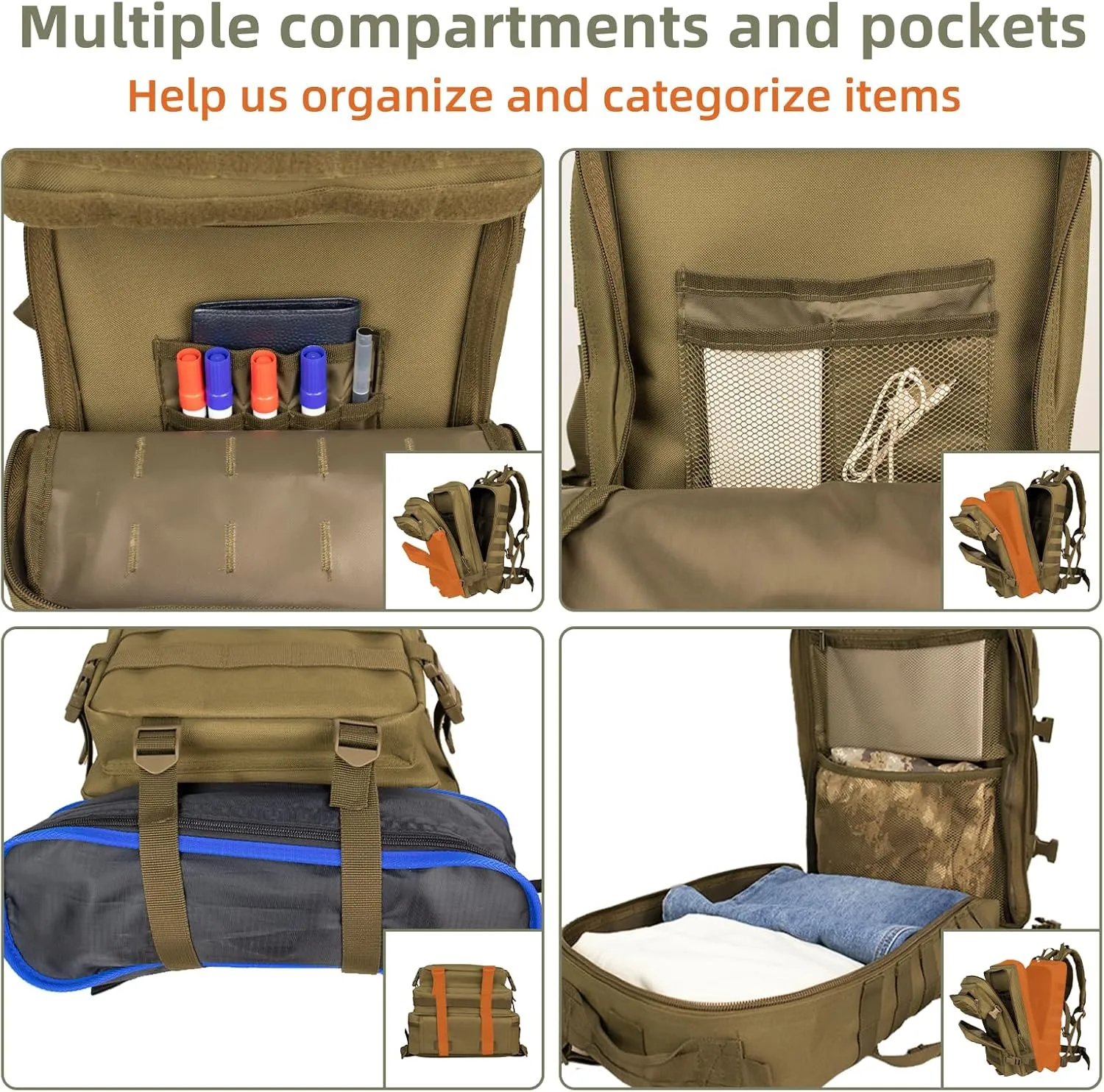 Military Tactical Backpack Army Daypack45L - Assault Pack for Men, Molle Backpacks Bug Out Bag 3 Day Pack for Hiking Camping Hunting Rucksack-tan
