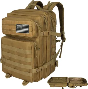 Military Tactical Backpack Army Daypack45L - Assault Pack for Men, Molle Backpacks Bug Out Bag 3 Day Pack for Hiking Camping Hunting Rucksack-tan