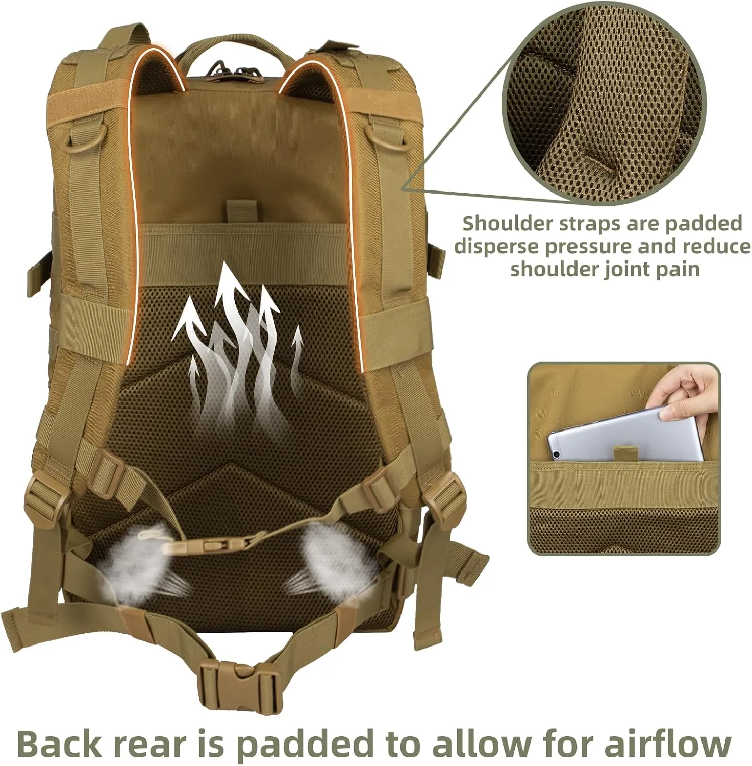 Military Tactical Backpack Army Daypack45L - Assault Pack for Men, Molle Backpacks Bug Out Bag 3 Day Pack for Hiking Camping Hunting Rucksack-tan