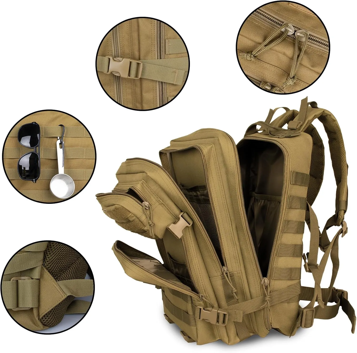 Military Tactical Backpack Army Daypack45L - Assault Pack for Men, Molle Backpacks Bug Out Bag 3 Day Pack for Hiking Camping Hunting Rucksack-tan