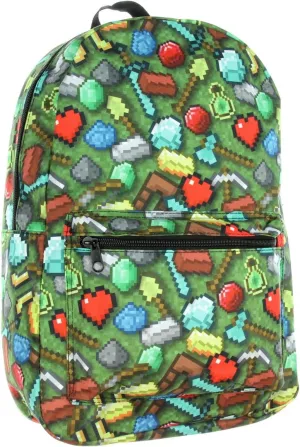 Minecraft Sword Pickaxe Items All Over Sublimated Print Laptop Backpack Bag