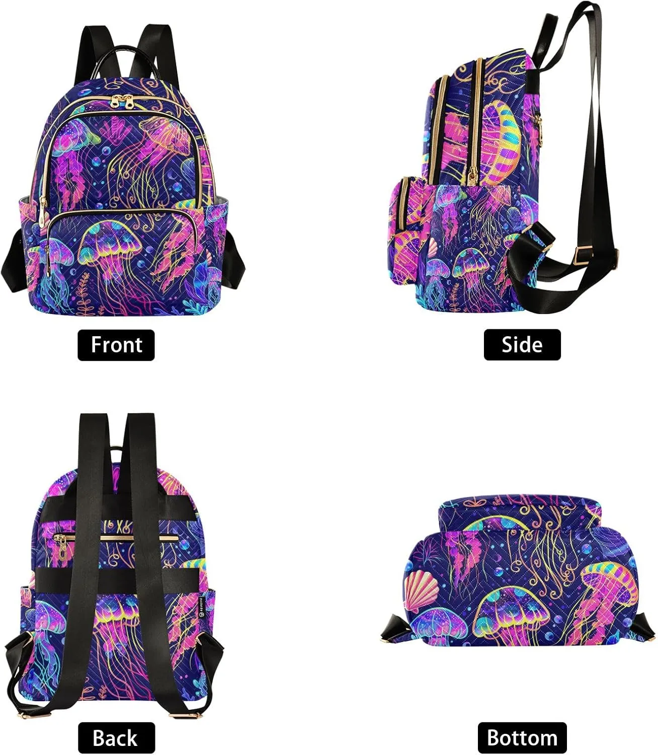 Mini Backpack Purse for Women, Purple Fluorescence Jellyfish Travel Bag Casual Daypack Shoulder Bag