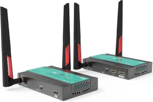 Mirabox Wireless HDMI Transmitter and Receiver Extender 1x4-1080P@60Hz 200m(656Ft) 5.8GHz Wireless Audio Video Extender Kit with IR and HDMI Loop-Out for TV,DSLR Camera,Projector,DVR,Laptop,PS5,Switch