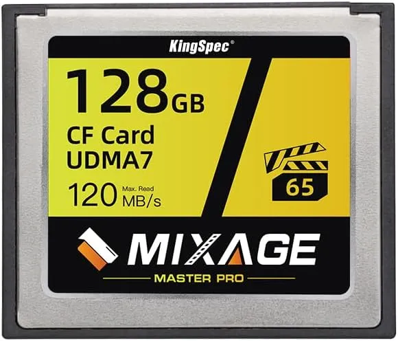 MIXAGE 128GB CompactFlash Memory Card UDMA7, R/W Speed up to 135/65MB/s, 170TB TBW - 3D TLC NAND, Compatible with Canon/Nikon/Hasselblad Cameras