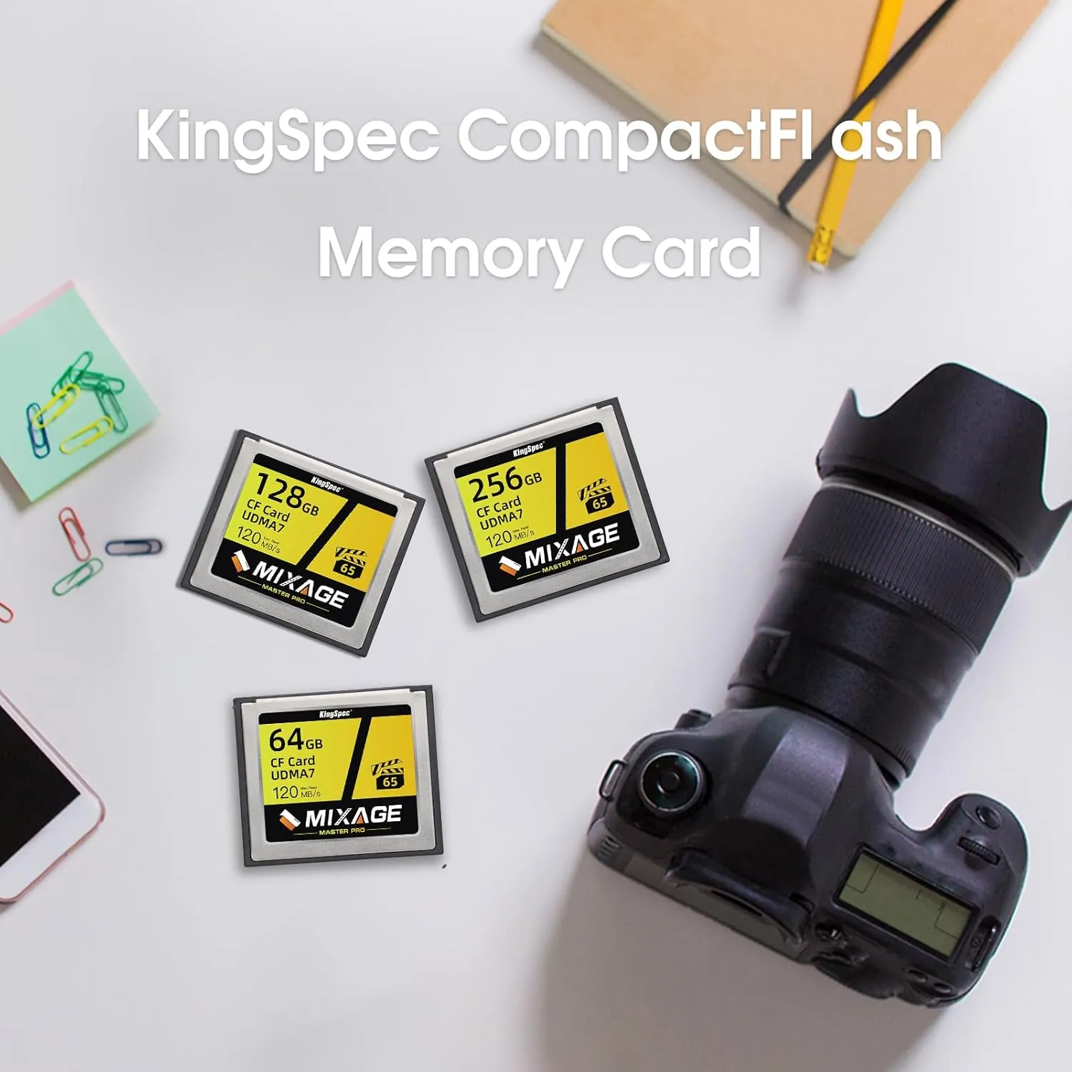 MIXAGE 128GB CompactFlash Memory Card UDMA7, R/W Speed up to 135/65MB/s, 170TB TBW - 3D TLC NAND, Compatible with Canon/Nikon/Hasselblad Cameras