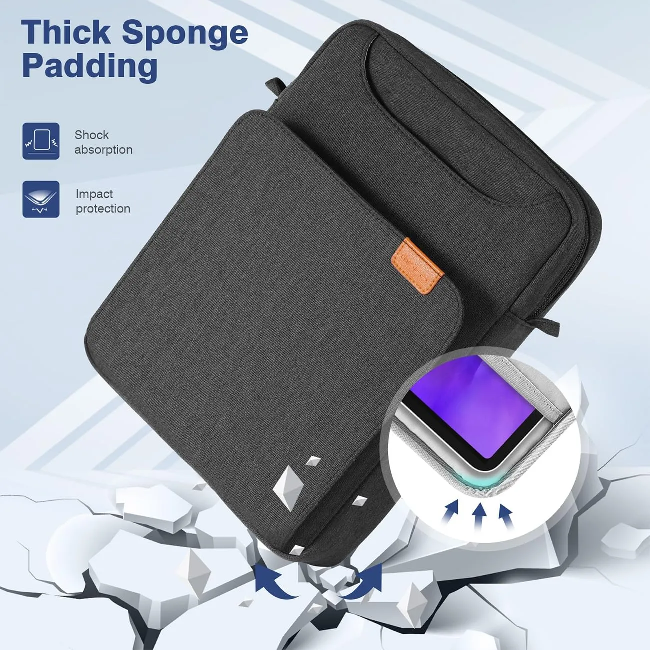 MoKo 12.9 Inch Tablet Shoulder Sleeve Bag, Fits 13 Inch New iPad Pro M4 & Air M2 2024, iPad Pro 12.9 inch M2&M1, Surface Laptop Go 12.4", Galaxy Tab S8 /S9  12.4" 2022/2023, Black & Gray