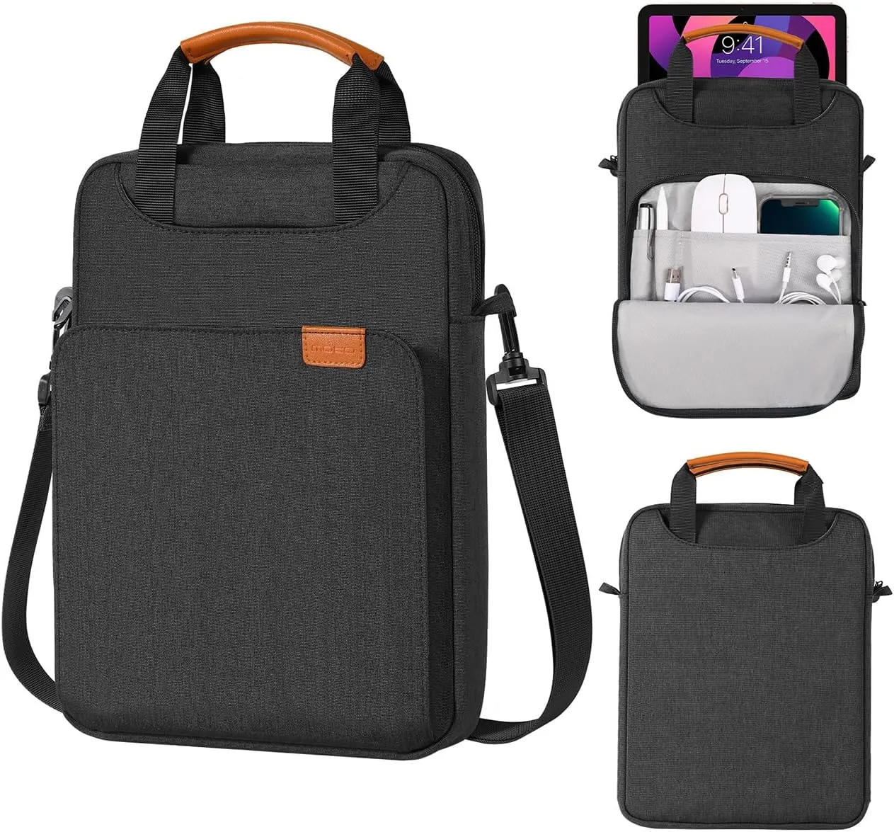 MoKo 12.9 Inch Tablet Shoulder Sleeve Bag, Fits 13 Inch New iPad Pro M4 & Air M2 2024, iPad Pro 12.9 inch M2&M1, Surface Laptop Go 12.4", Galaxy Tab S8 /S9  12.4" 2022/2023, Black & Gray