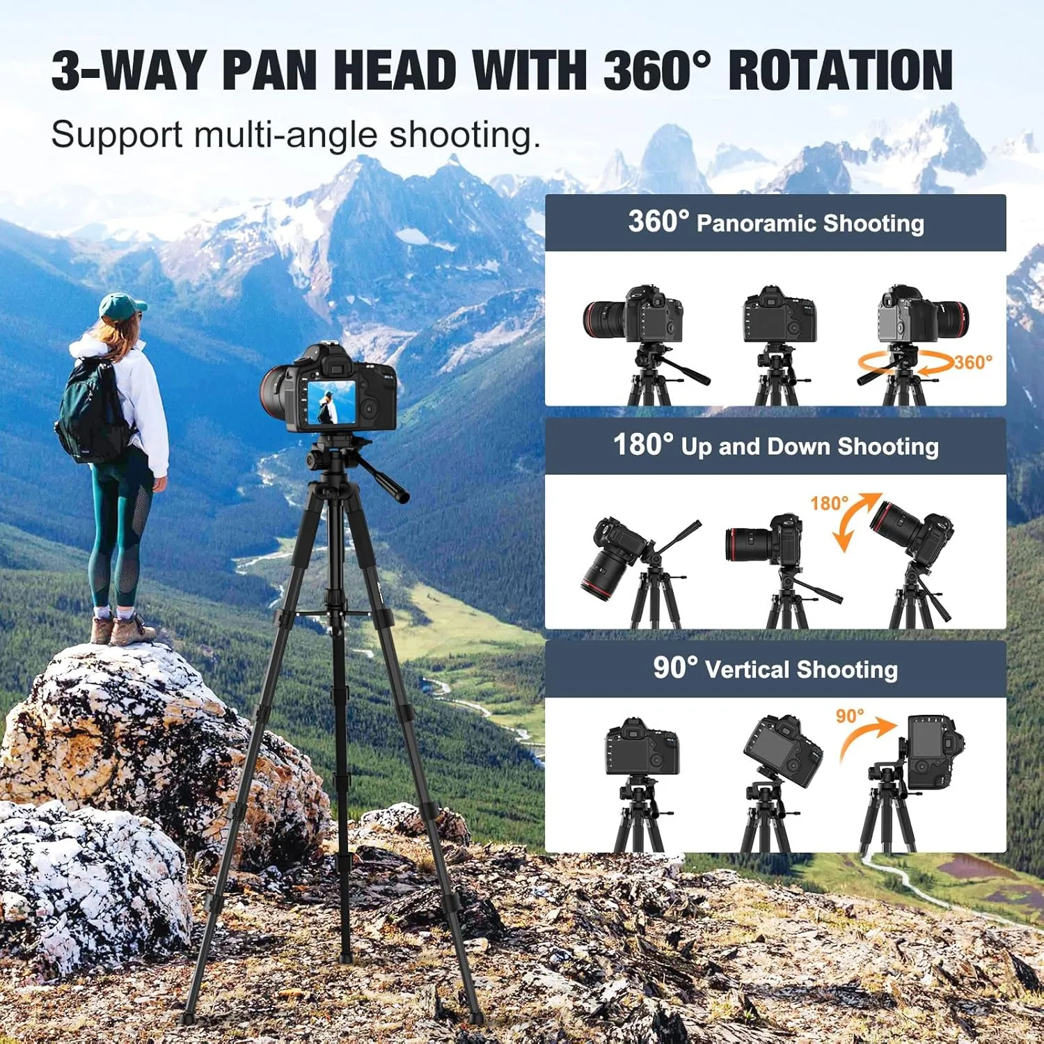 MoKo Camera Tripod for iPad - 70" Phone Tripod Stand with Travel Bag, Tripod for iPhone with Phone Holder, Wireless Remote, Travel Tripod for Camera DSLR SLR, Cell Phones, Tablets, Projector, Webcam