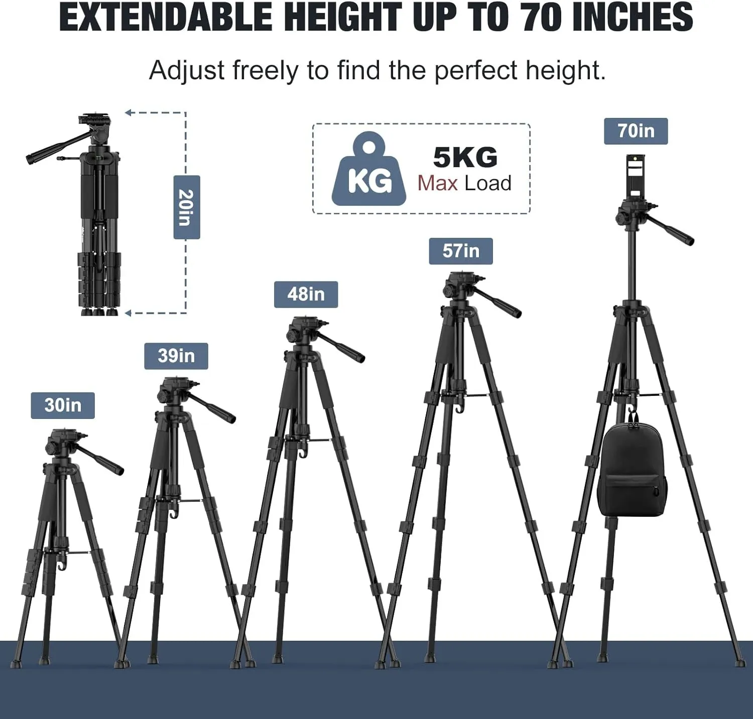 MoKo Camera Tripod for iPad - 70" Phone Tripod Stand with Travel Bag, Tripod for iPhone with Phone Holder, Wireless Remote, Travel Tripod for Camera DSLR SLR, Cell Phones, Tablets, Projector, Webcam