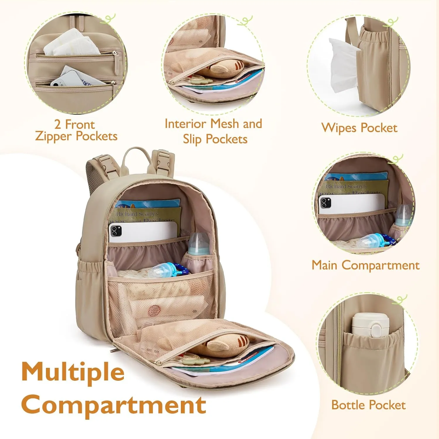 mommore Neoprene Diaper Bag Backpack Small Baby Bag Travel Mini Diaper Backpack for Newborn with Insulated Pockets, Stroller Straps
