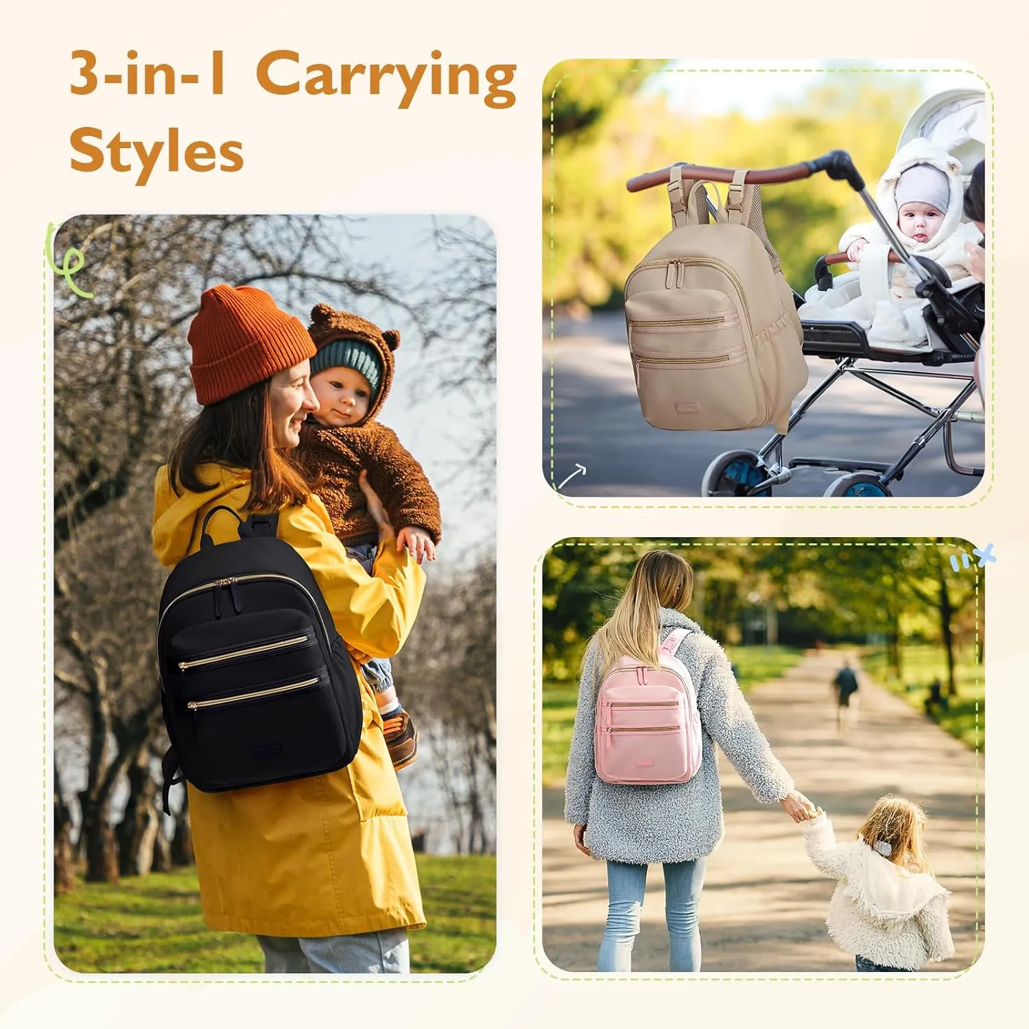 mommore Neoprene Diaper Bag Backpack Small Baby Bag Travel Mini Diaper Backpack for Newborn with Insulated Pockets, Stroller Straps