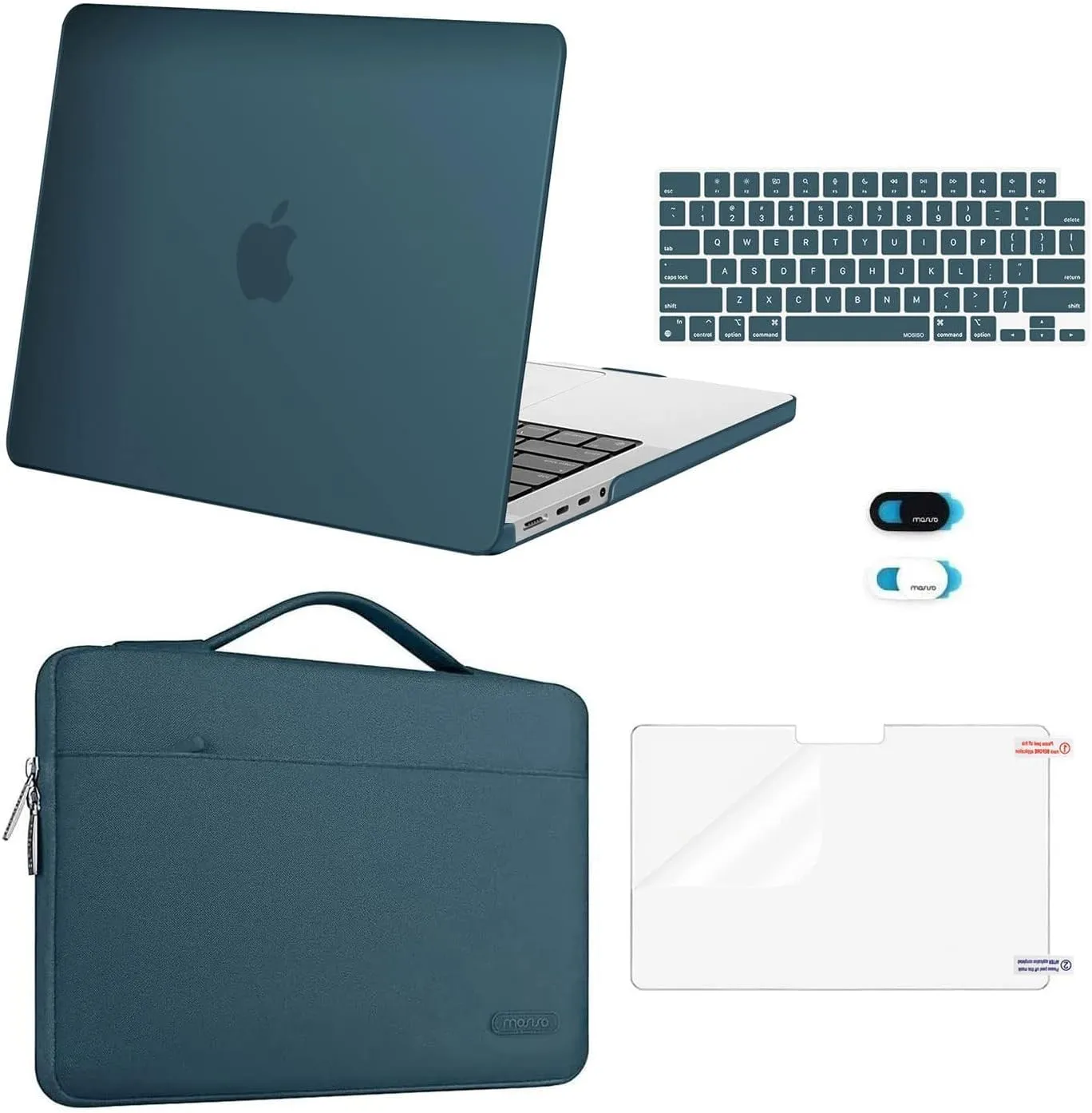 MOSISO Compatible with MacBook Pro 14 inch Case 2025 2024 2023 2022 2021 M4 M3 M2 M1 A3112 A3185 A3401 A2918 A2992 A2779 A2442, Hard Case&Bag&Keyboard Cover&Webcam Cover&Screen Film, Deep Teal