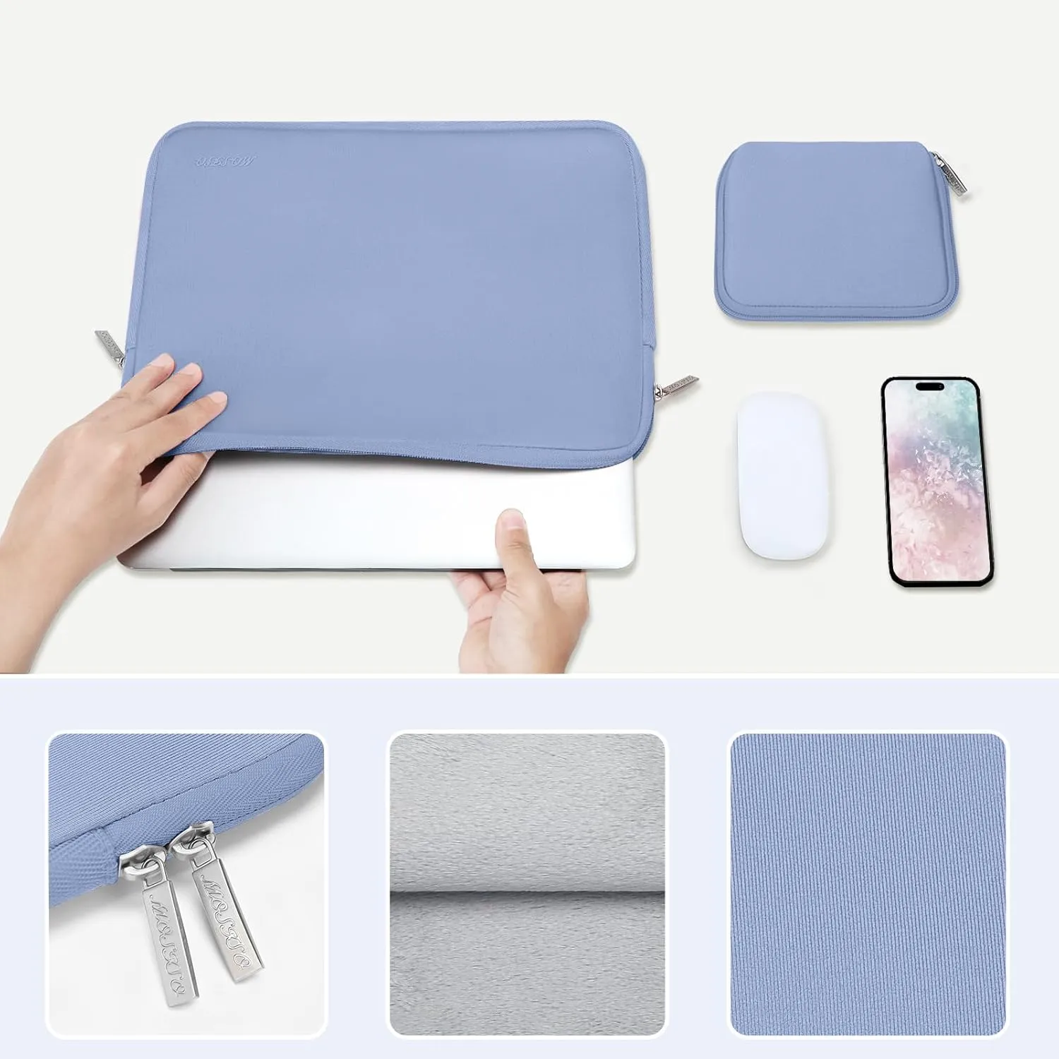 MOSISO Laptop Case 15 inch, 15 inch Laptop Sleeve Bag Compatible with MacBook Air 15 M4 A3241 M3 A3114 M2 A2941 2025 2024 2023, Dell XPS 15, Neoprene Computer Sleeve Bag with Small Case, Serenity Blue