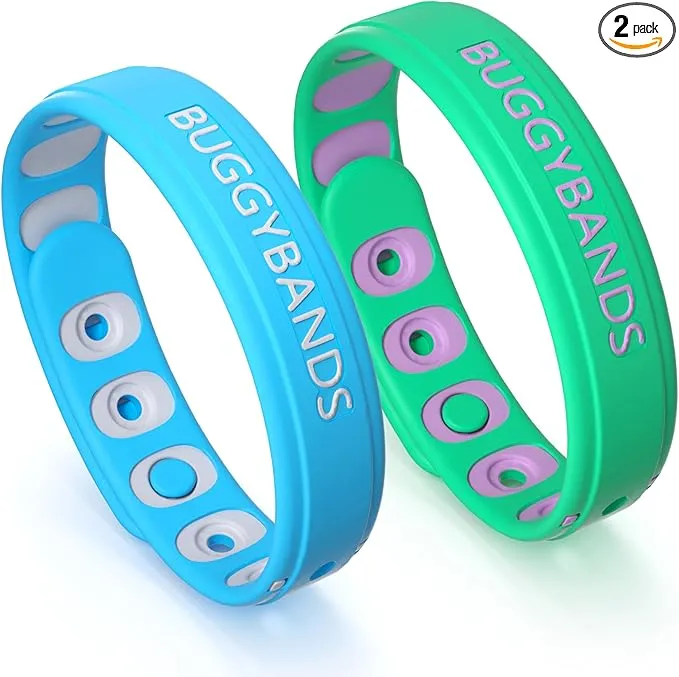 Mosquito Repellent Bracelets, 2 Pack Silicone Mosquito Repellent Wristbands, DEET-Free Insect & Bug Repellent Wrist Bands for Adults and Kids Indoor Outdoor Use (Green&Blue)