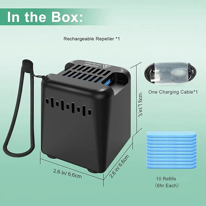 Mosquito Repellent Outdoor Patio, Rechargeable Mosquito Repeller Indoor with 20' Mosquito Protection Zone, for Home Camping