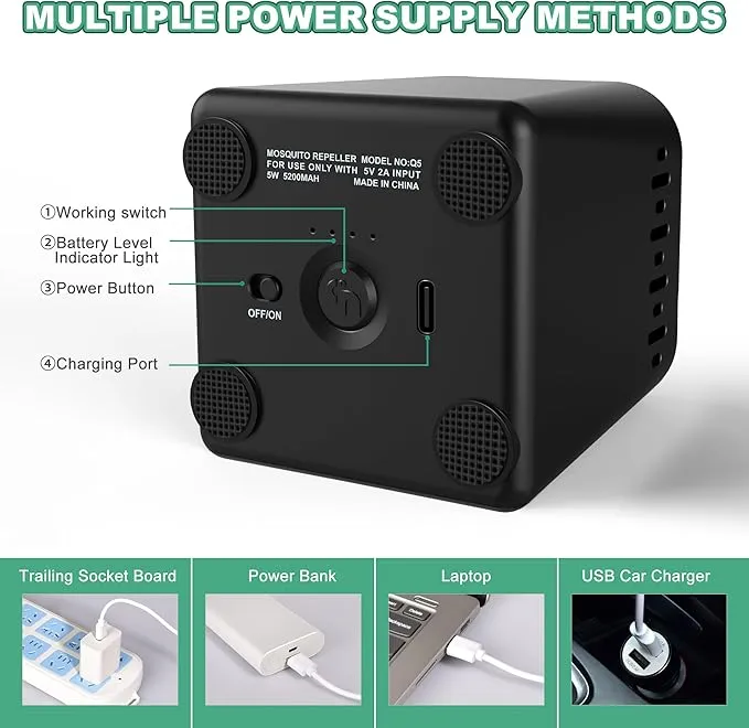 Mosquito Repellent Outdoor Patio, Rechargeable Mosquito Repeller Indoor with 20' Mosquito Protection Zone, for Home Camping