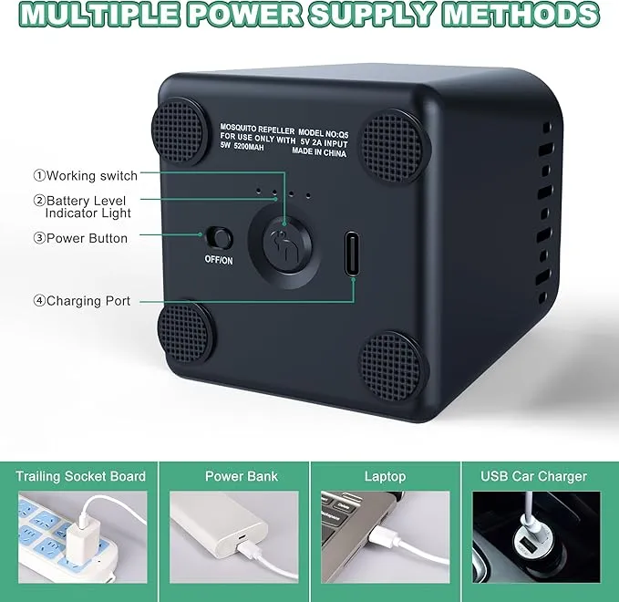 Mosquito Repellent Outdoor Patio, Rechargeable Mosquito Repeller Indoor with 20' Mosquito Protection Zone for Home Camping
