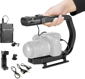 Movo MicRig-W1 Wireless Microphone Filmmaker Kit - Video Handle Stabilizer with Built-in Wireless Lavalier Microphone Compatible with Canon EOS, Nikon, Sony, Panasonic DSLR and Mirrorless Cameras