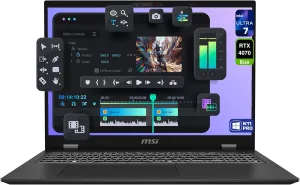 MSI Prestige 16AI Studio Laptop, Intel Ultra 7-155H, 32 GB LPDDR5 RAM, 2 TB PCIe SSD, 16" QHD  (2560x1600) Display, Nvidia G-Force RTX 4070, Backlit Numeric Keyboard, W11 Pro, Gray