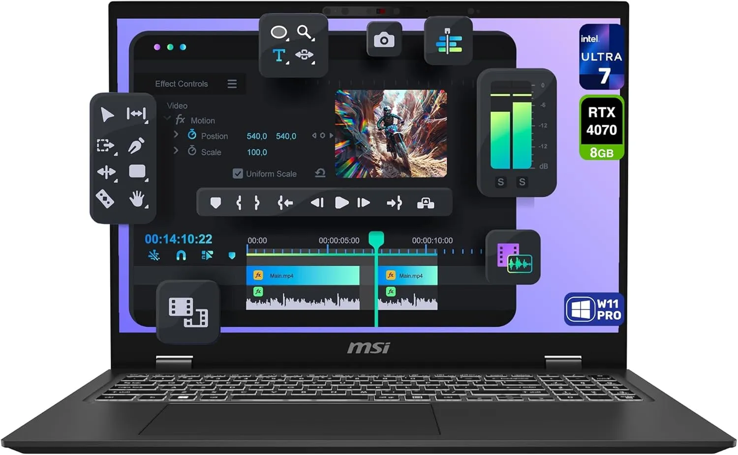 MSI Prestige 16AI Studio Laptop, Intel Ultra 7-155H, 32 GB LPDDR5 RAM, 2 TB PCIe SSD, 16" QHD  (2560x1600) Display, Nvidia G-Force RTX 4070, Backlit Numeric Keyboard, W11 Pro, Gray
