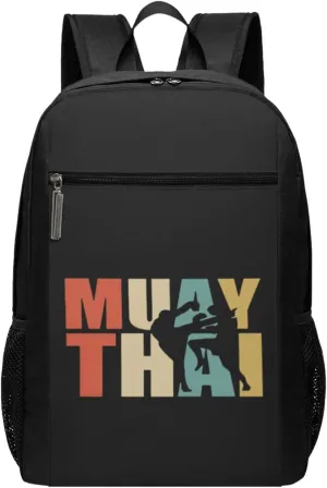 Muay Thai Word With Silhouette Travel Laptop Backpack, Business Anti Theft Slim Sturdy Laptops Backpacks, College Computer Bag Gift for Men & Women Fits 17 Inch Notebook,Black