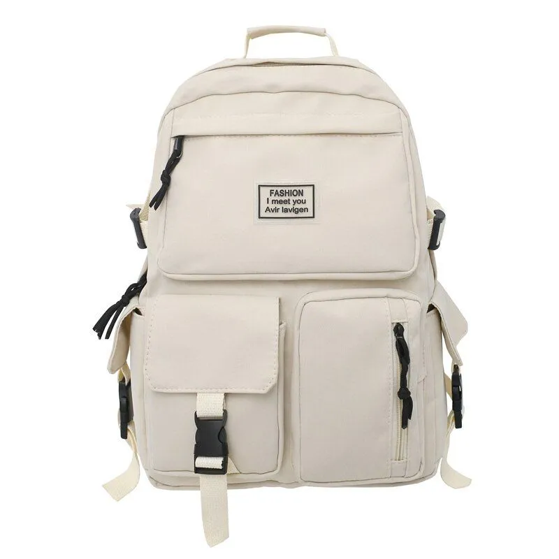 Multi-pocket Universal Male And Female Nylon Large-capacity Solid Color Schoolbag Insert Buckle Laptop Backpack