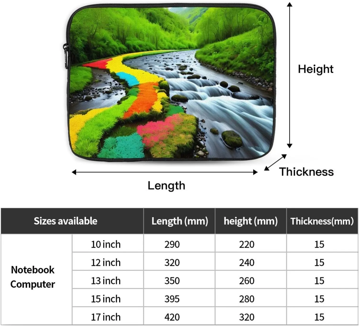 Multicolor Nature Valley Rivers Prints Shockproof Portable Laptop Sleeve Bag 15 inch - Lightweight Laptop Case for Men and Women Business Travel, Office Daily Use