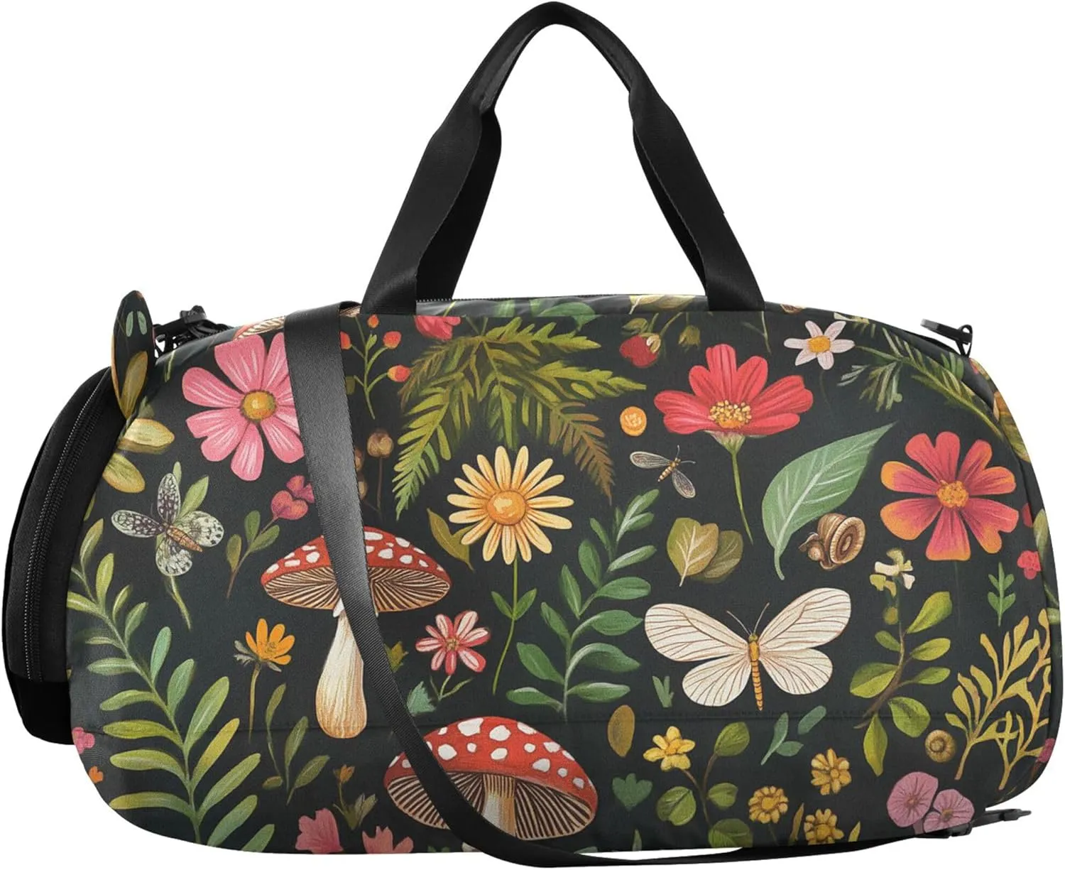 Mushroom Botanical Dragonflies Kids Cute Gym Bag with Shoes Compartment Large Capacity Kids Overnight Duffel Bag for Travel, Sports, Duffel, Weekender