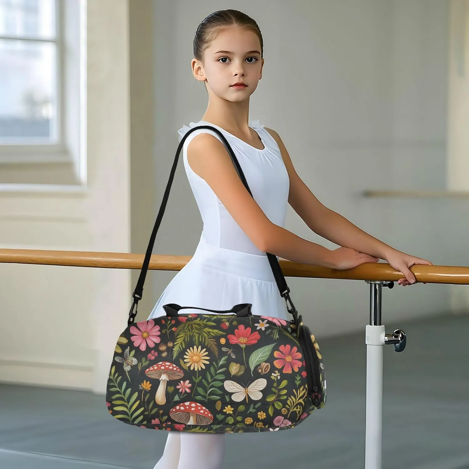 Mushroom Botanical Dragonflies Kids Cute Gym Bag with Shoes Compartment Large Capacity Kids Overnight Duffel Bag for Travel, Sports, Duffel, Weekender