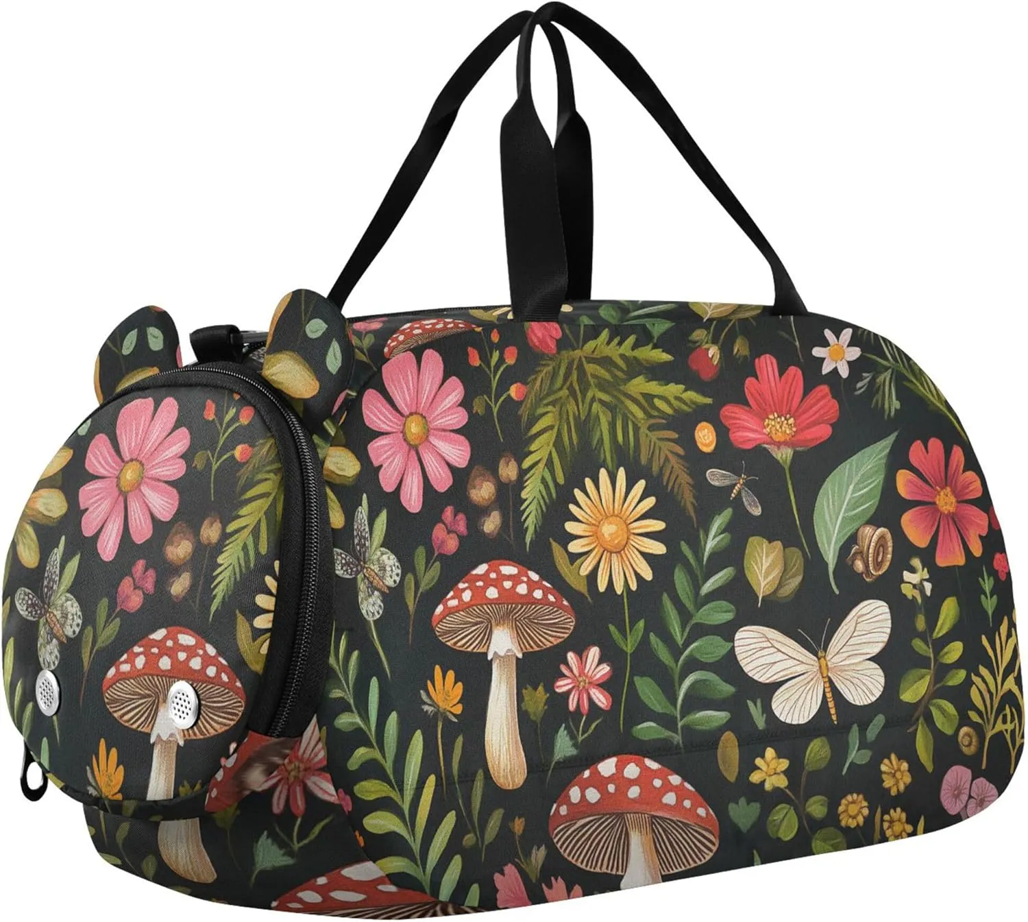 Mushroom Botanical Dragonflies Kids Cute Gym Bag with Shoes Compartment Large Capacity Kids Overnight Duffel Bag for Travel, Sports, Duffel, Weekender