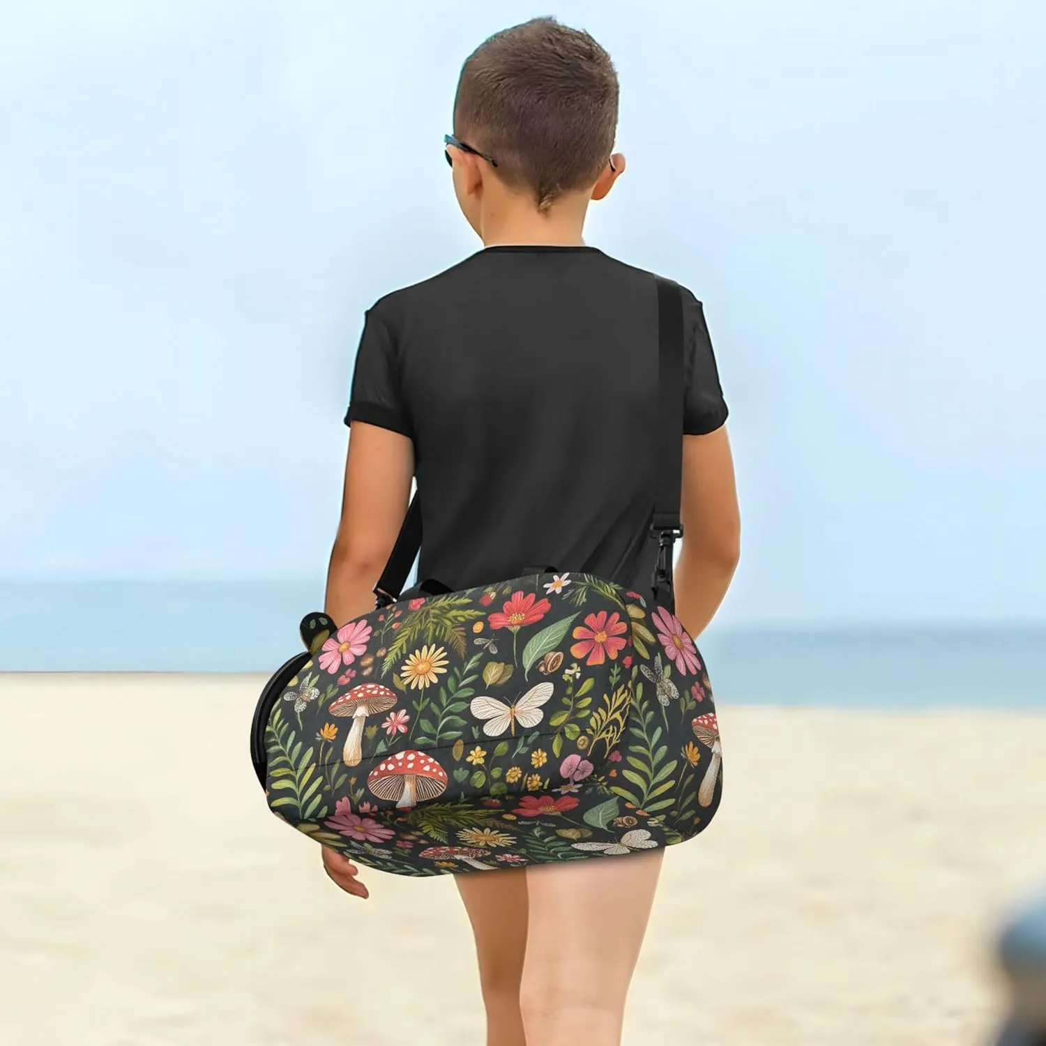 Mushroom Botanical Dragonflies Kids Cute Gym Bag with Shoes Compartment Large Capacity Kids Overnight Duffel Bag for Travel, Sports, Duffel, Weekender
