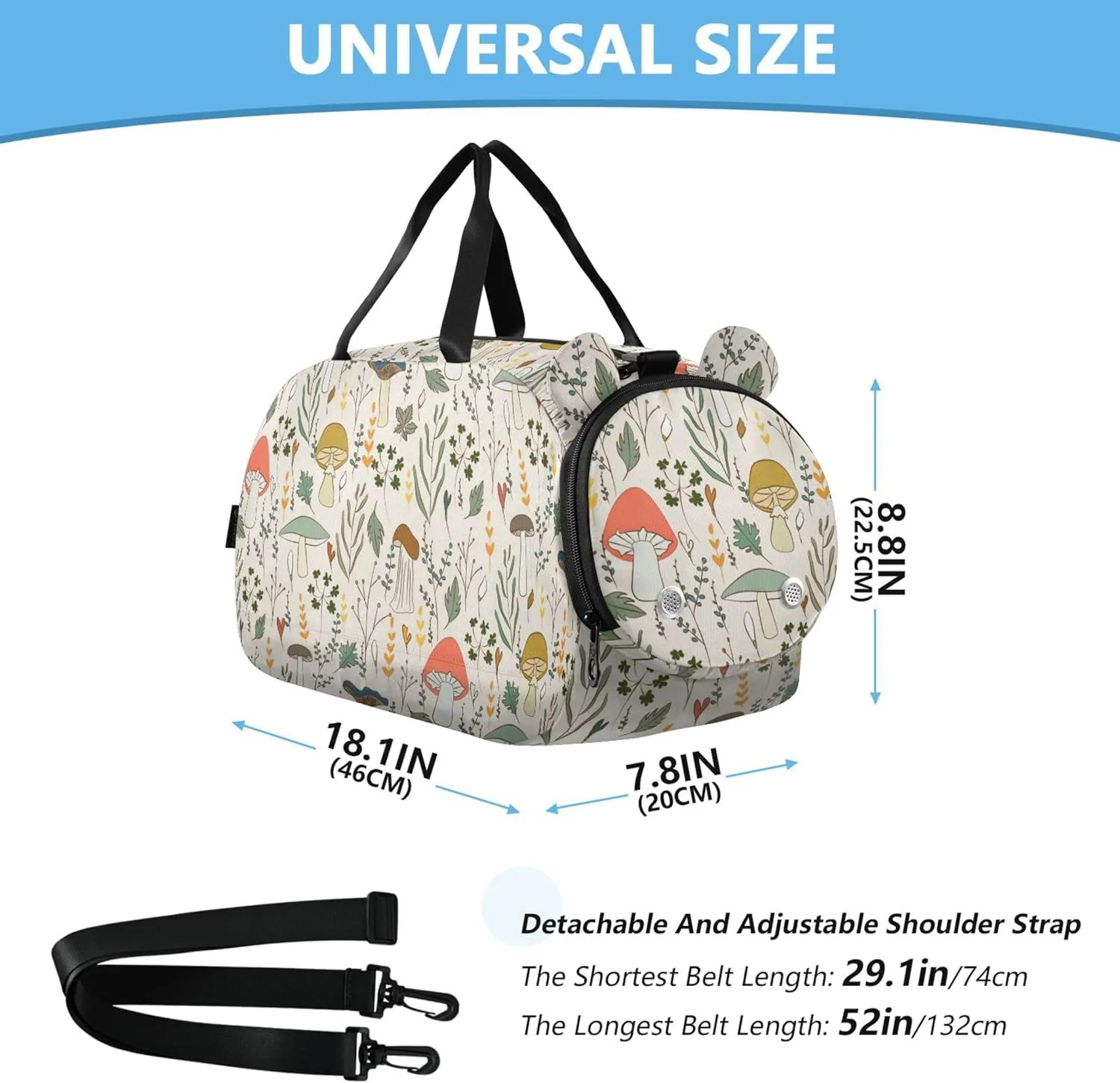 Mushrooms Boy's Gym Duffel Bag with Shoes Compartment Large Capacity Overnight Bag for Travel, Sports, Fitness & Workout