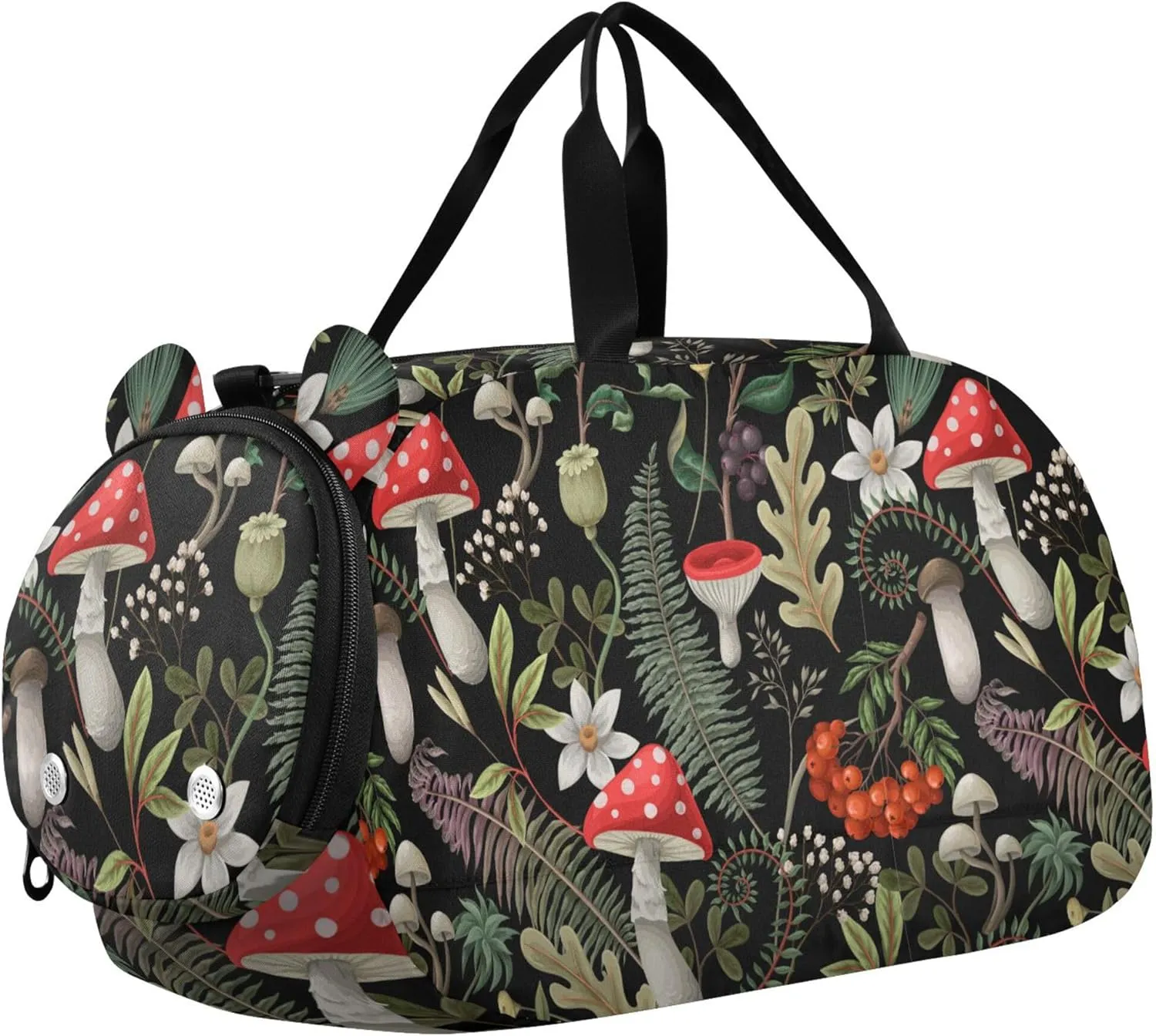 Mushrooms Fern and Berries Kids Duffel Bag with Shoes Compartment Large Capacity Travel Duffel Bag for School Practice, Sports, Travel