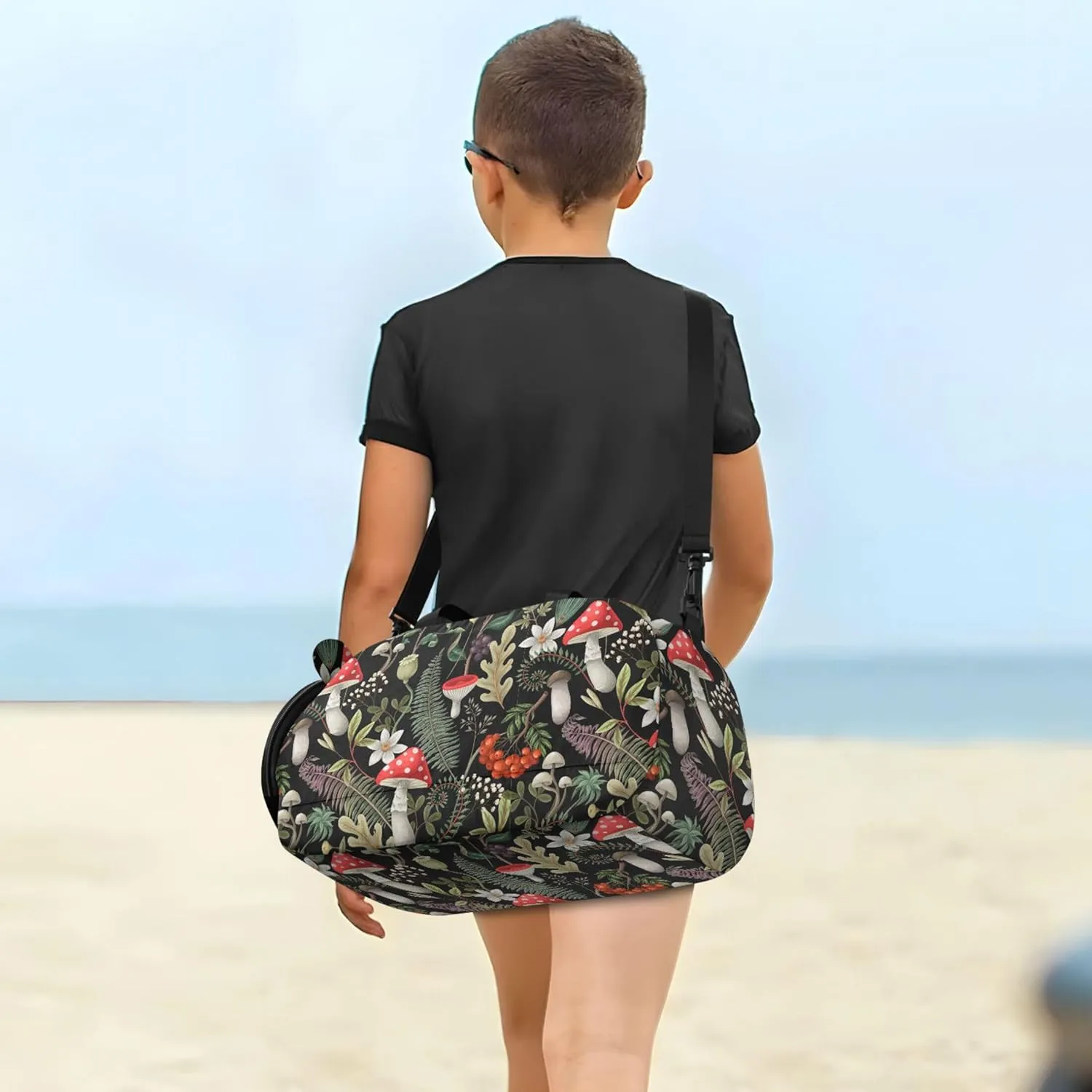 Mushrooms Fern and Berries Kids Duffel Bag with Shoes Compartment Large Capacity Travel Duffel Bag for School Practice, Sports, Travel