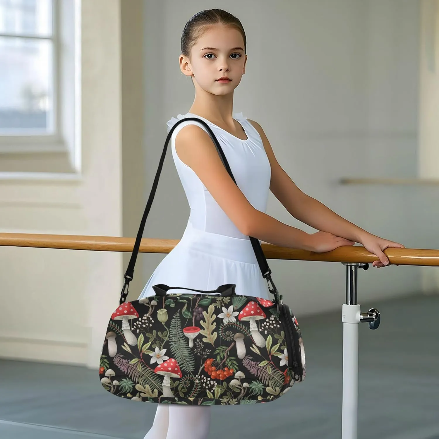 Mushrooms Fern and Berries Kids Duffel Bag with Shoes Compartment Large Capacity Travel Duffel Bag for School Practice, Sports, Travel