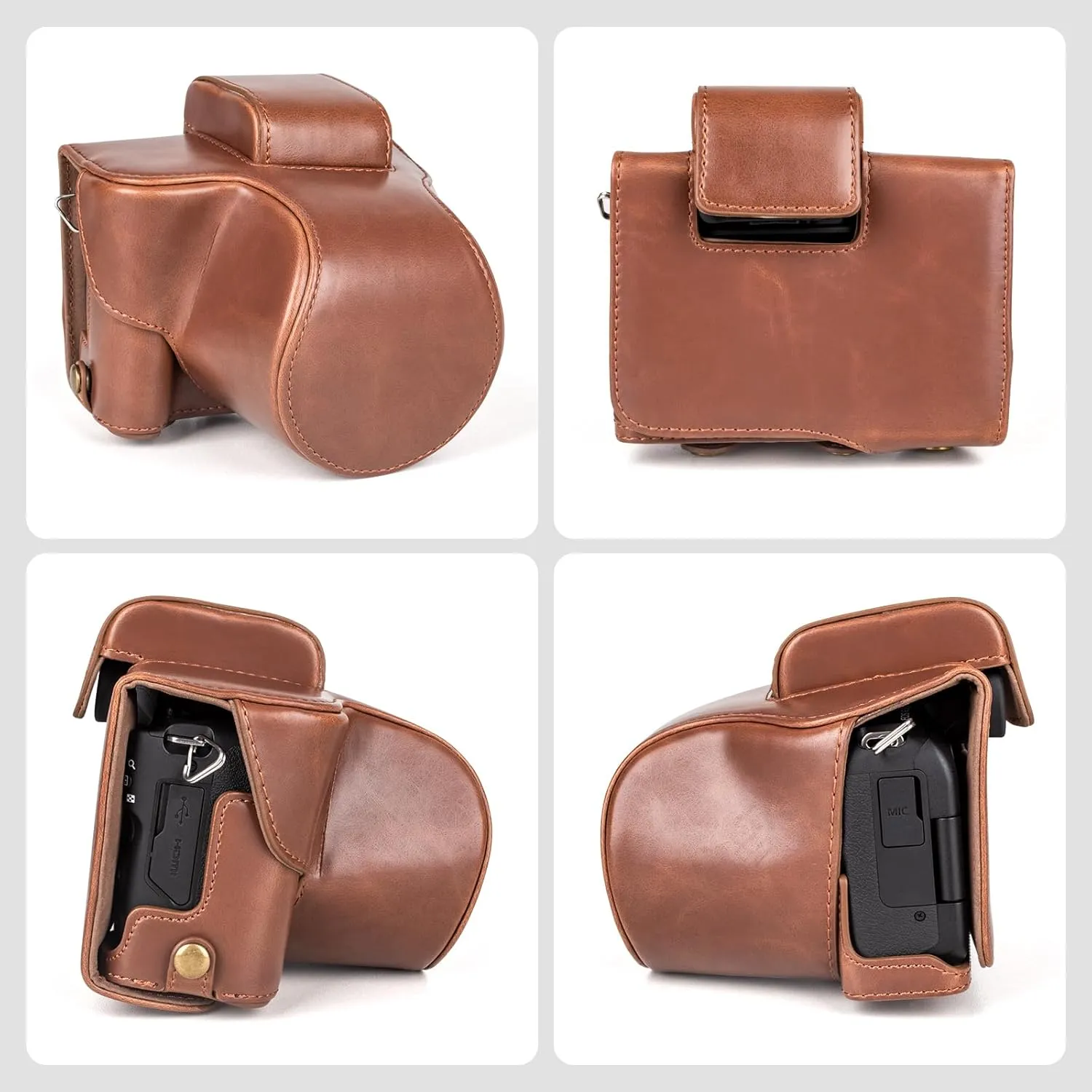 MUZIRI KINOKOO EOS R50 R100 Case, Retro PU Leather Protective Case for Canon EOS R50 R100 DSLR Camera - EOS R50 R100 Camera Case Bag with Bottom Opening & Shoulder Strap & Storage Pocket - Coffee