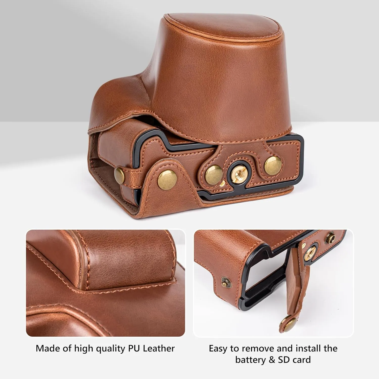MUZIRI KINOKOO EOS R50 R100 Case, Retro PU Leather Protective Case for Canon EOS R50 R100 DSLR Camera - EOS R50 R100 Camera Case Bag with Bottom Opening & Shoulder Strap & Storage Pocket - Coffee