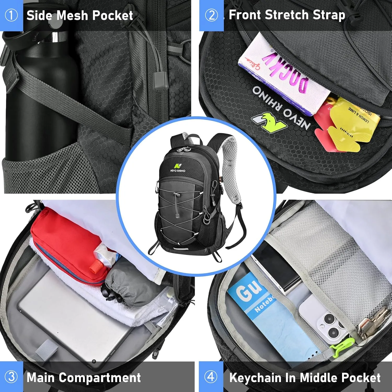 N NEVO RHINO Hiking Backpack 20L Water Resistant Outdoor Day Pack,Lightweight Travel Small Backpack for Men Women