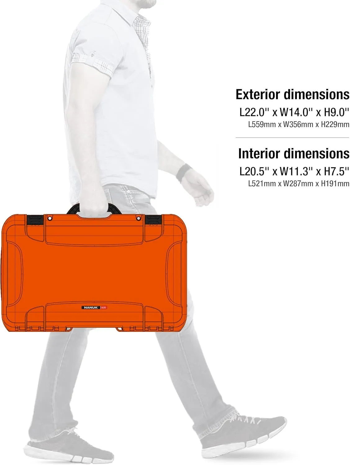 NANUK Wheeled Series 935 Lightweight NK-7 Resin Waterproof Protective Case for DSLR Camera, 3 Lenses, Flash, Orange