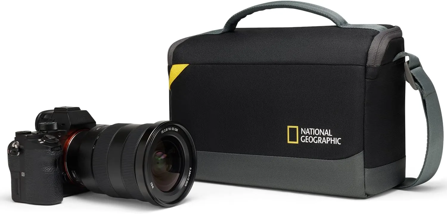National Geographic Shoulder Bag Medium, Camera Bag for DSLR, Mirrorless with Lenses and Accessories, Tablet Compartments, Adjustable Strap, Ultra-Lightweight, NG E1 2370, Black [Amazon Exclusive]